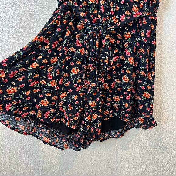 Lost + Wander Party Til Dawn Floral Romper ruffle hem black pink yellow - Picture 9 of 13